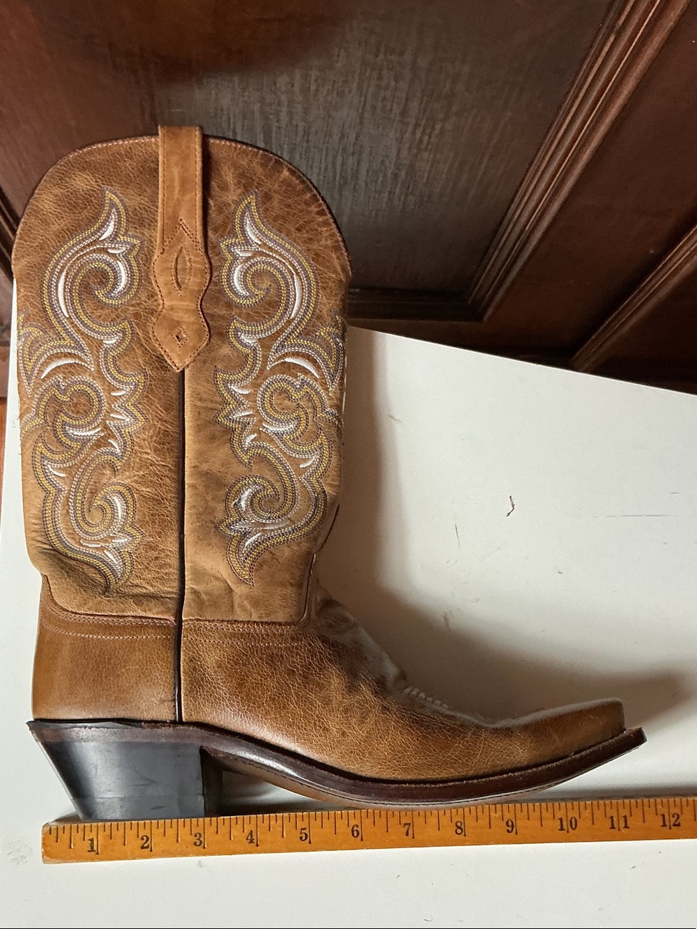 Old West Brown Leather Women's Western Embroidered Heeled Boots - Picture 9 of 11
